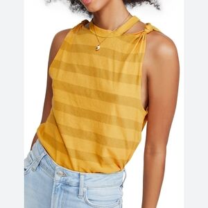 We The Free People Striped Tank Top Twist Shoulder Cut Out Yellow Sz M